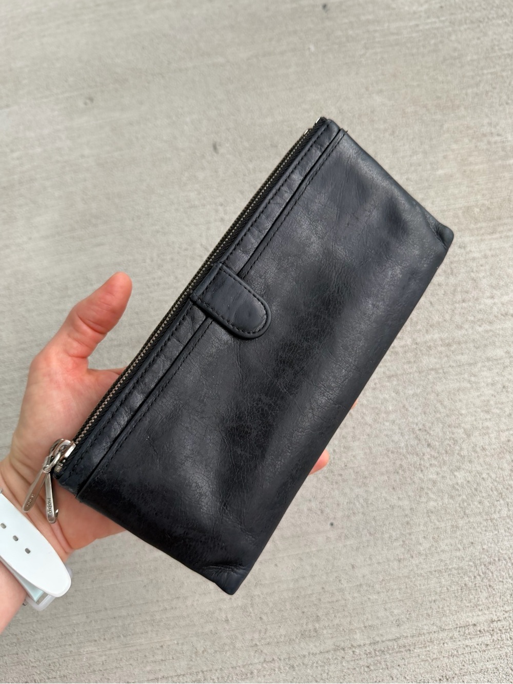 HOBO Black Leather Trifold Wallet Organizer Checkbook Clutch Floral Lining RFID